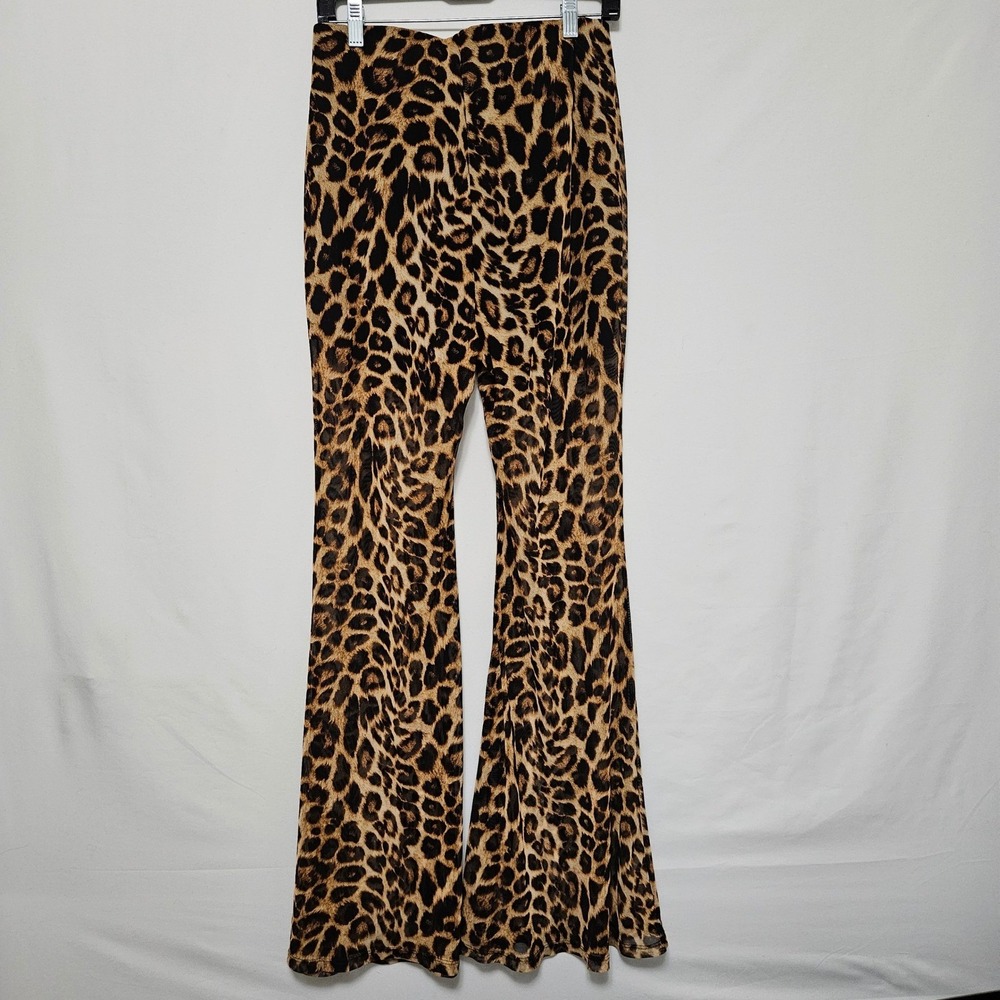 Forever 21 Leopard Print Flare Pants Y2K Indie Grunge Stretch Mesh ClubKidAlt 0X - Picture 2 of 8